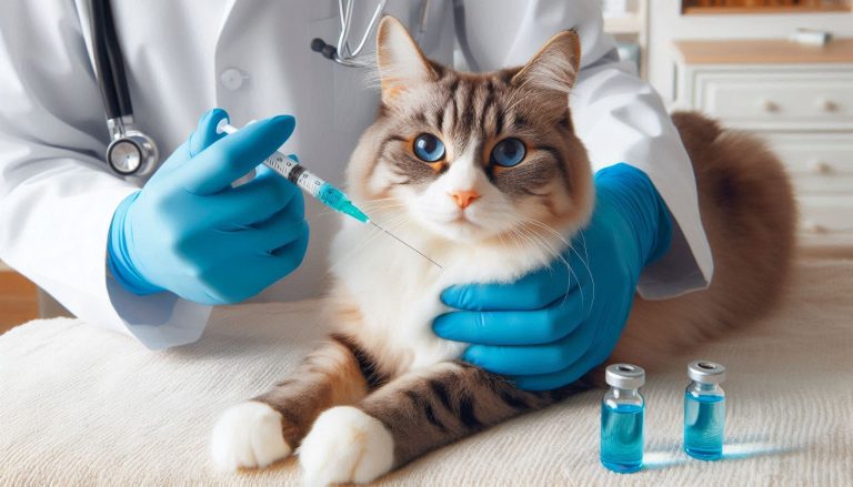 Veterinario vacunando a un gato